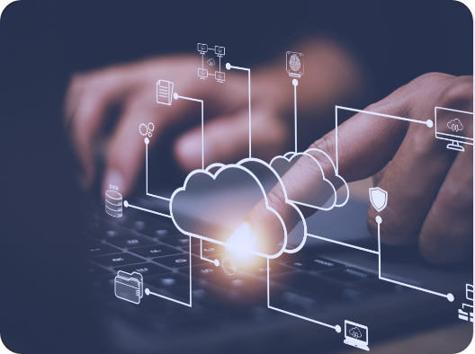 computador con ilustración que representa la nube digital